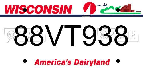 88VT938 Wisconsin License Plate