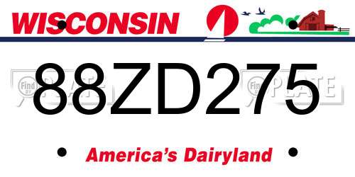 88ZD275 Wisconsin License Plate