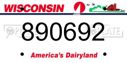 890692 Wisconsin License Plate