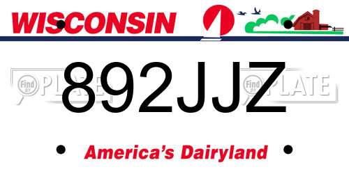 892JJZ Wisconsin License Plate