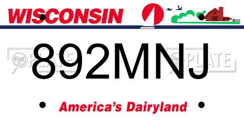 892MNJ Wisconsin License Plate