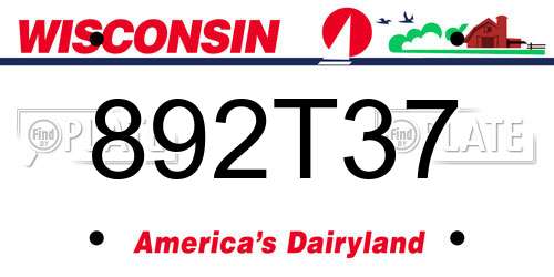 892T37 Wisconsin License Plate