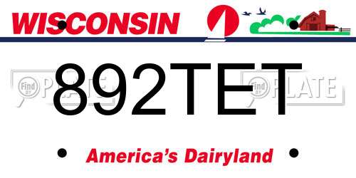 892TET Wisconsin License Plate
