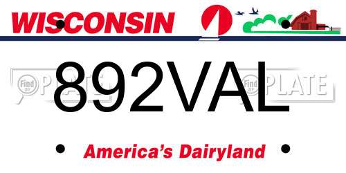 892VAL Wisconsin License Plate