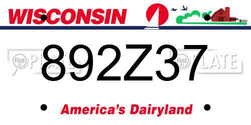 892Z37 Wisconsin License Plate