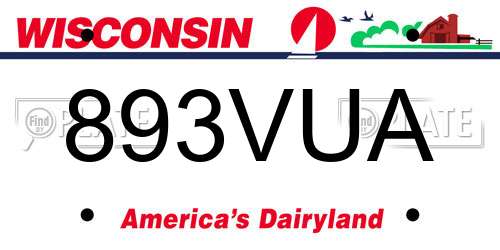 893VUA Wisconsin License Plate