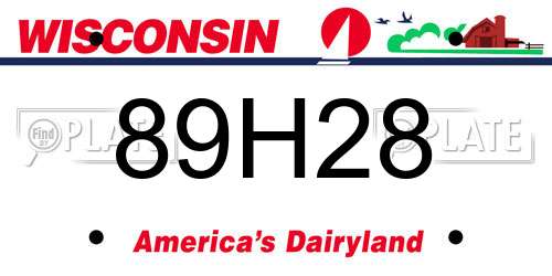 89H28 Wisconsin License Plate