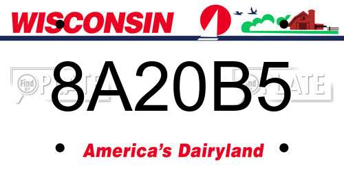 8A20B5 Wisconsin License Plate