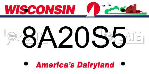 8A20S5 Wisconsin License Plate