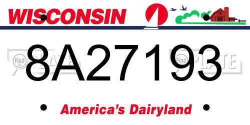 8A27193 Wisconsin License Plate