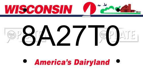 8A27T0 Wisconsin License Plate