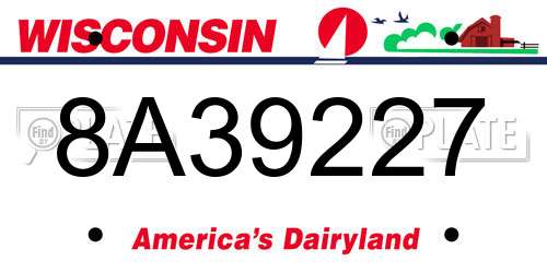 8A39227 Wisconsin License Plate