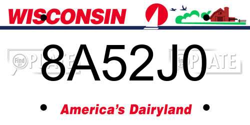 8A52J0 Wisconsin License Plate