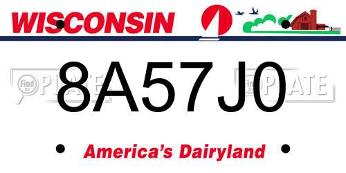 8A57J0 Wisconsin License Plate