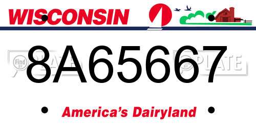 8A65667 Wisconsin License Plate