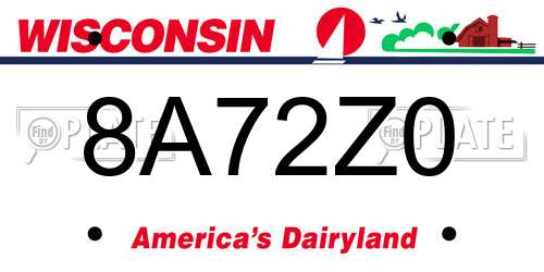 8A72Z0 Wisconsin License Plate