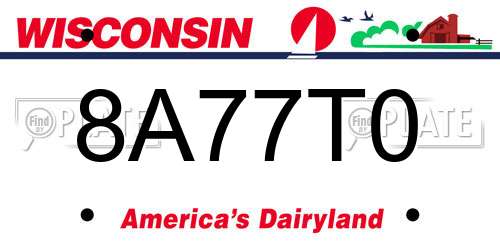 8A77T0 Wisconsin License Plate