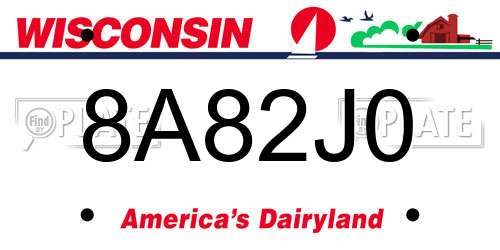 8A82J0 Wisconsin License Plate