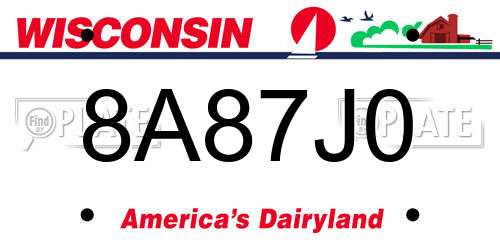 8A87J0 Wisconsin License Plate