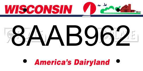 8AAB962 Wisconsin License Plate