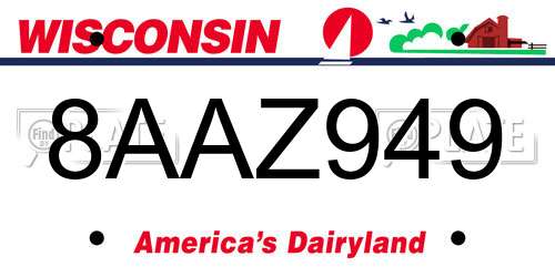 8AAZ949 Wisconsin License Plate