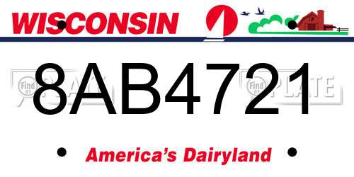 8AB4721 Wisconsin License Plate