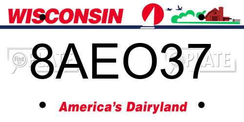 8AEO37 Wisconsin License Plate