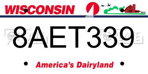 8AET339 Wisconsin License Plate