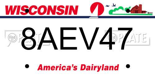 8AEV47 Wisconsin License Plate