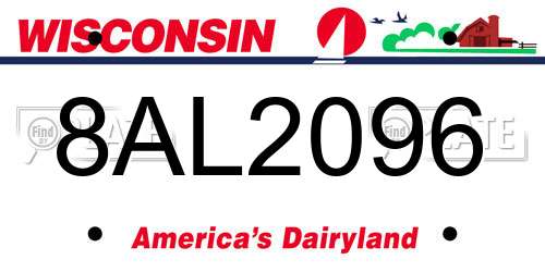 8AL2096 Wisconsin License Plate