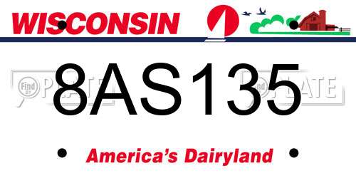 8AS135 Wisconsin License Plate