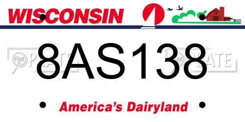 8AS138 Wisconsin License Plate