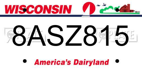 8ASZ815 Wisconsin License Plate