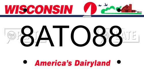 8ATO88 Wisconsin License Plate