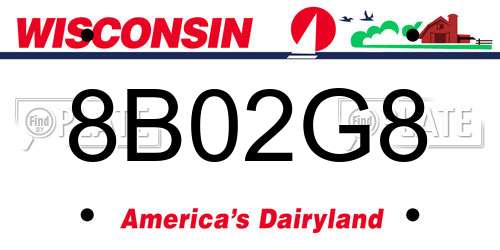 8B02G8 Wisconsin License Plate