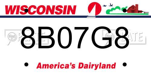 8B07G8 Wisconsin License Plate