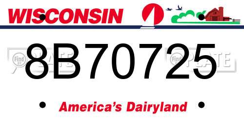 8B70725 Wisconsin License Plate