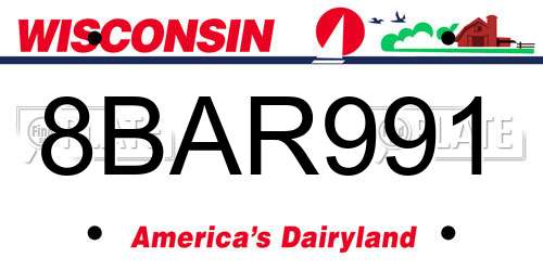 8BAR991 Wisconsin License Plate
