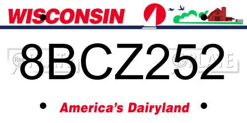 8BCZ252 Wisconsin License Plate