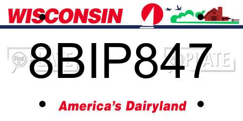 8BIP847 Wisconsin License Plate