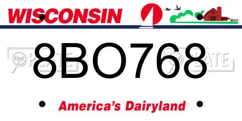8BO768 Wisconsin License Plate
