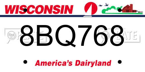 8BQ768 Wisconsin License Plate