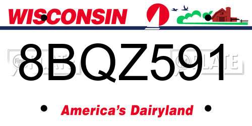 8BQZ591 Wisconsin License Plate