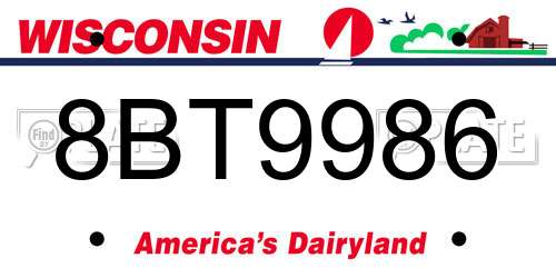 8BT9986 Wisconsin License Plate