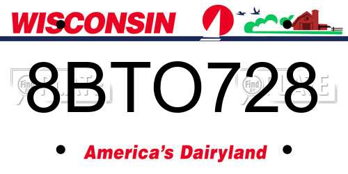 8BTO728 Wisconsin License Plate