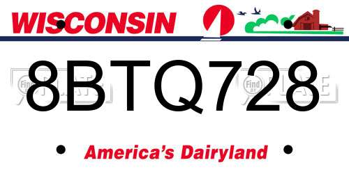 8BTQ728 Wisconsin License Plate