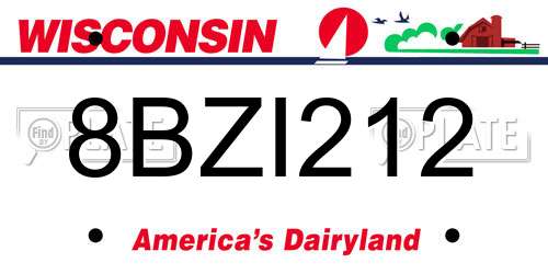 8BZI212 Wisconsin License Plate