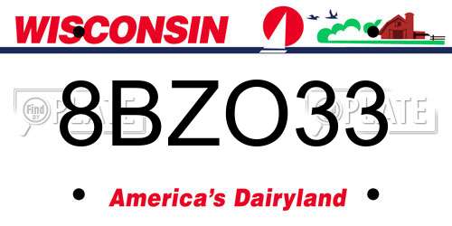 8BZO33 Wisconsin License Plate