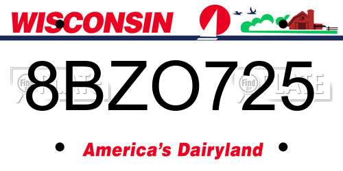 8BZO725 Wisconsin License Plate