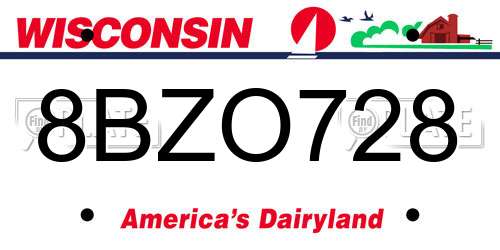 8BZO728 Wisconsin License Plate